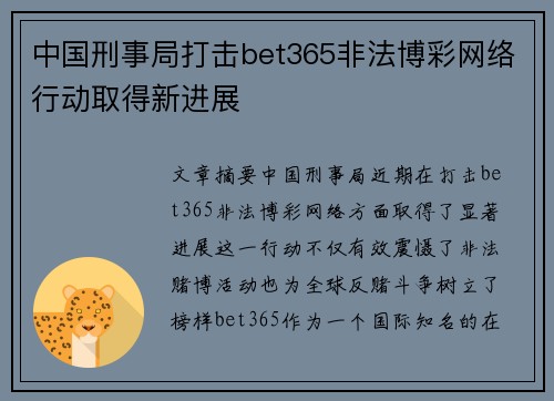 中国刑事局打击bet365非法博彩网络行动取得新进展